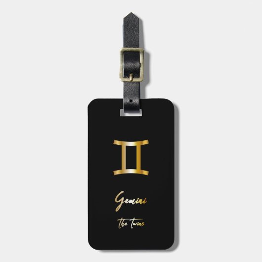 Gemini Zodiac Sign Black & Gold Bagagelabel (Voorkant verticaal)