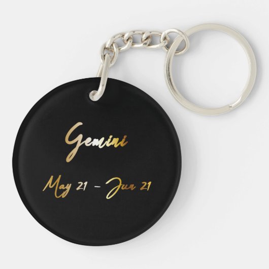 Gemini Zodiac Sign., Black & Gold Sleutelhanger (Achterkant)