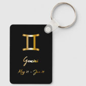 Gemini Zodiac Sign., Black & Gold Sleutelhanger (Achterkant)