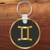 Gemini Zodiac Sign., Black & Gold Sleutelhanger (Voorkant)