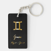 Gemini Zodiac Sign., Black & Gold Sleutelhanger (achterkant)