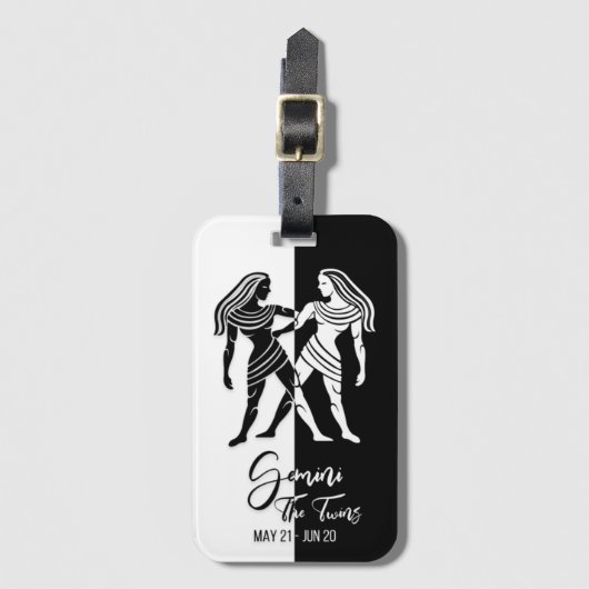 Gemini Zodiac Sign Black & White Bagagelabel (Voorkant (verticaal))
