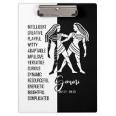 Gemini Zodiac Sign Black & White klembord (Voorkant)