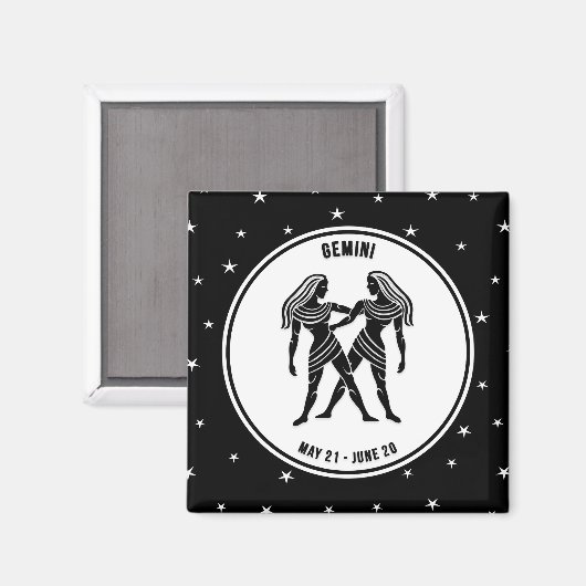 Gemini Zodiac Sign. Black & White Magnet (Voorkant / Achterkant)