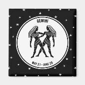 Gemini Zodiac Sign. Black & White Magnet (Voorkant)