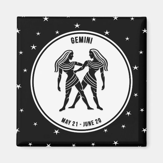 Gemini Zodiac Sign. Black & White Magnet (Voorkant)