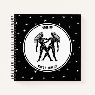 Gemini Zodiac Sign., Black & White Notebook Notitieboek