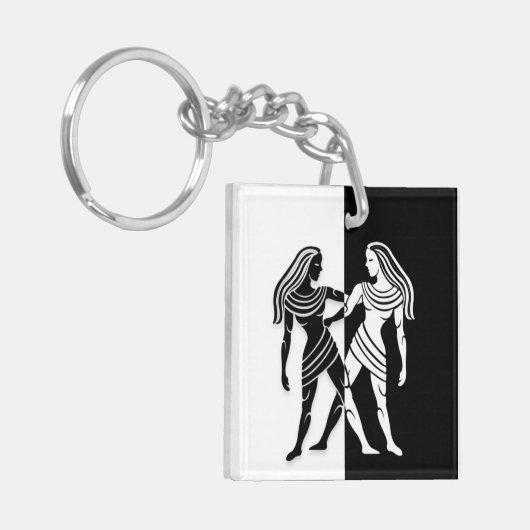 Gemini Zodiac Sign, Black & White Sleutelhanger (Voorkant Links)