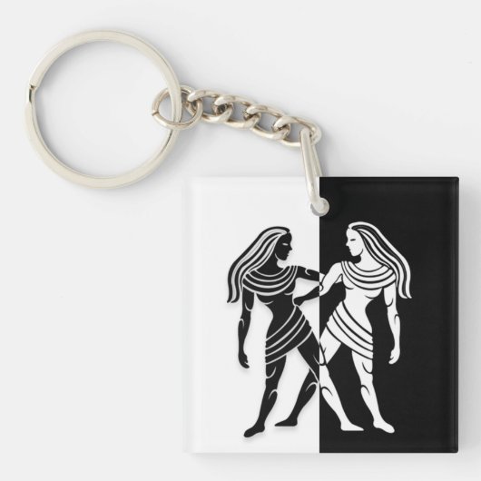 Gemini Zodiac Sign, Black & White Sleutelhanger (Voorkant)