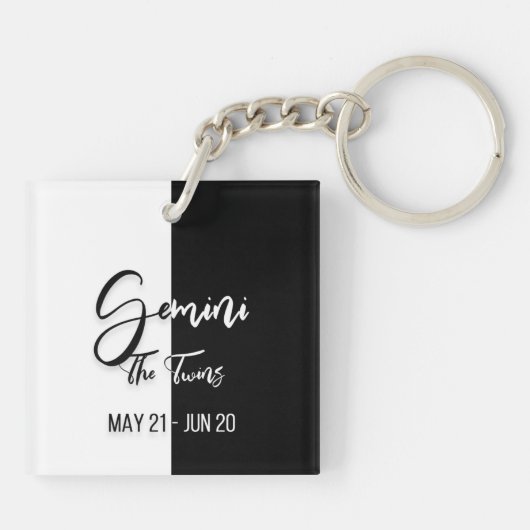 Gemini Zodiac Sign, Black & White Sleutelhanger (Achterkant)
