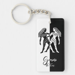 Gemini Zodiac Sign, Black & White Sleutelhanger