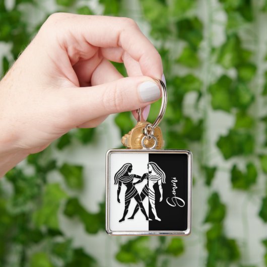 Gemini Zodiac Sign, Black & White Sleutelhanger (Hand)