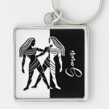 Gemini Zodiac Sign, Black & White Sleutelhanger