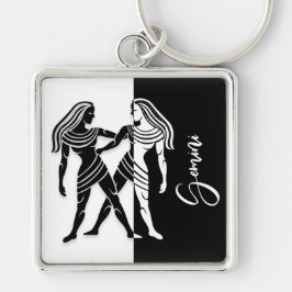 Gemini Zodiac Sign, Black & White Sleutelhanger