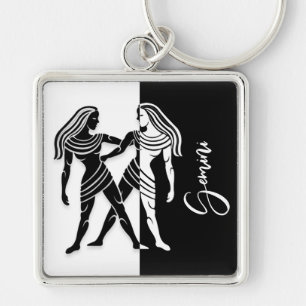 Gemini Zodiac Sign, Black & White Sleutelhanger