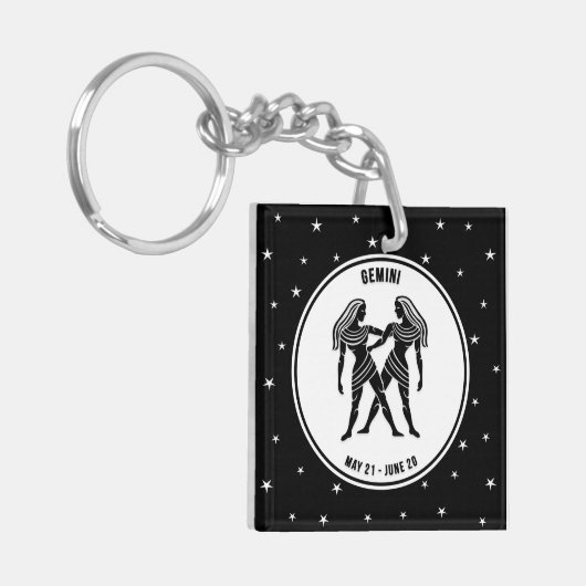 Gemini Zodiac Sign, Black & White Sleutelhanger (Voorkant Links)
