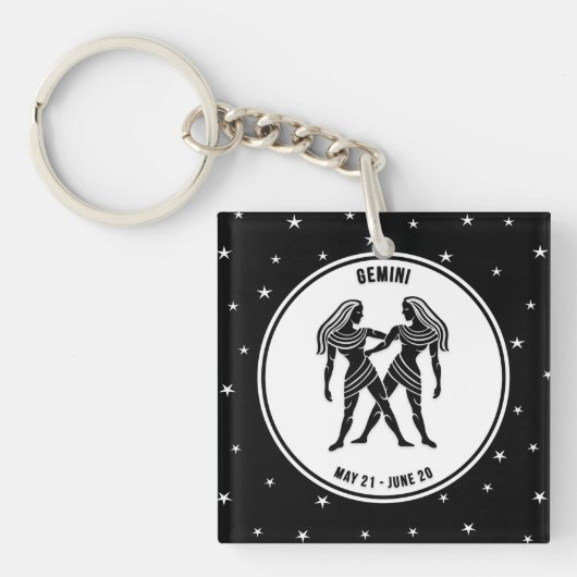 Gemini Zodiac Sign, Black & White Sleutelhanger (Voorkant)