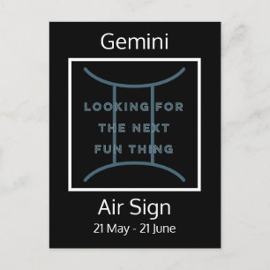 Gemini Zodiac Sign Fun Quote in Blue and White Pos Briefkaart