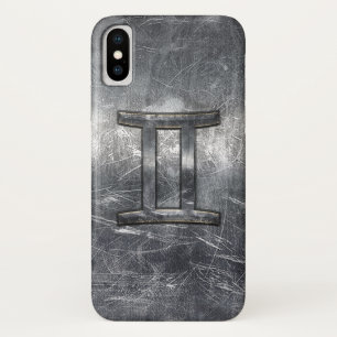 Gemini Zodiac Sign Grunge Distress Silver iPhone X Hoesje