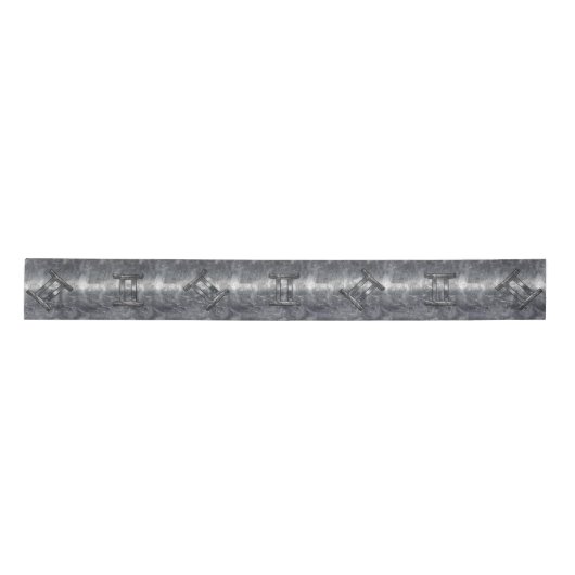 Gemini Zodiac Sign Grunge Distress Silver Satijnen Lint (Voorkant)