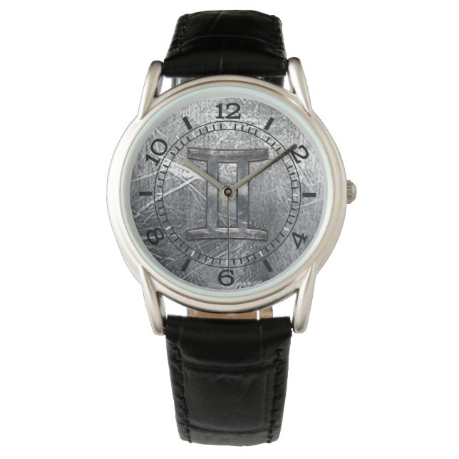 Gemini Zodiac Sign in Industrial Steel Style Dial Horloge (Voorkant)