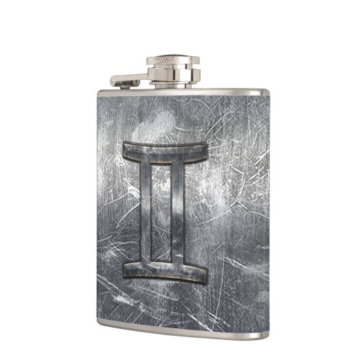 Gemini Zodiac Sign in Industrial Steel Style Heupfles (Links)