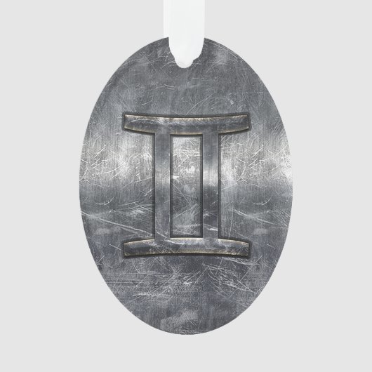 Gemini Zodiac Sign in Industrial Steel Style Ornament (voorkant)