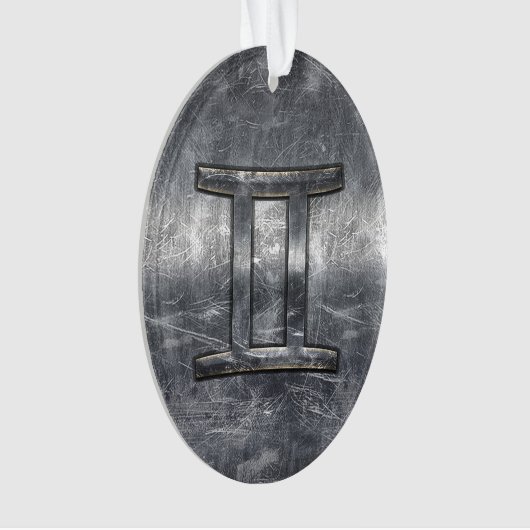 Gemini Zodiac Sign in Industrial Steel Style Ornament (voorkant)