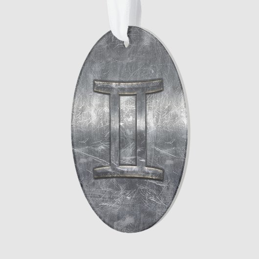 Gemini Zodiac Sign in Industrial Steel Style Ornament (voorkant)