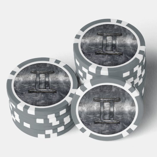 Gemini Zodiac Sign in Industrial Steel Style Poker Chips (Opstapeling)