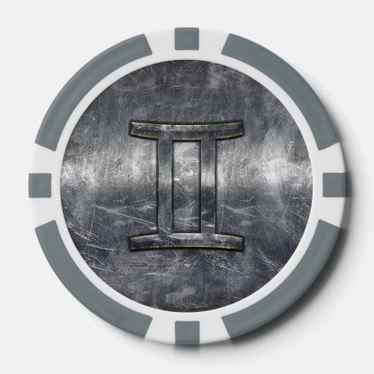 Gemini Zodiac Sign in Industrial Steel Style Poker Chips (Voorkant)