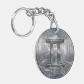 Gemini Zodiac Sign in Industrial Steel Style Sleutelhanger (Voorkant Links)