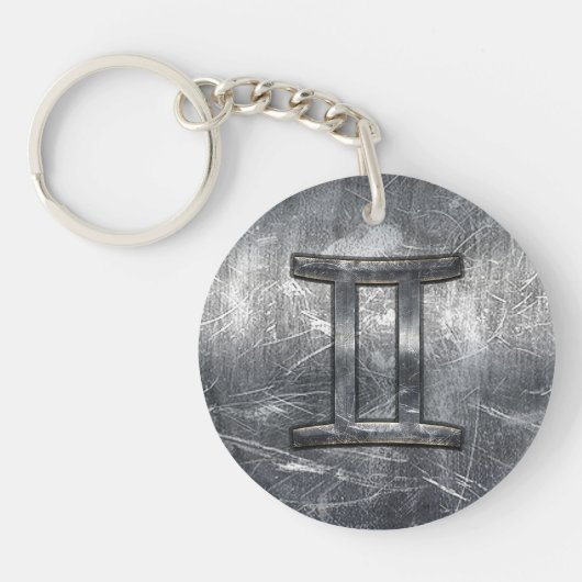 Gemini Zodiac Sign in Industrial Steel Style Sleutelhanger (Voorkant)
