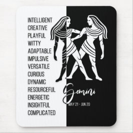 Gemini Zodiac Sign Mousepad, zwart-wit Muismat