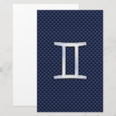 Gemini Zodiac Sign on Blue Carbon Fiber Style Briefpapier (Voorkant / Achterkant)