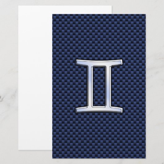 Gemini Zodiac Sign on Blue Carbon Fiber Style Briefpapier (Voorkant / Achterkant)