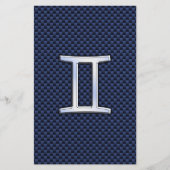Gemini Zodiac Sign on Blue Carbon Fiber Style Briefpapier (Voorkant)
