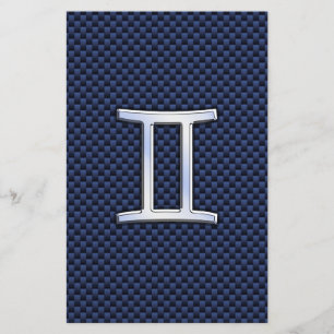Gemini Zodiac Sign on Blue Carbon Fiber Style Briefpapier