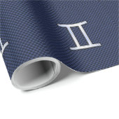 Gemini Zodiac Sign on Blue Carbon Fiber Style Cadeaupapier (Rol Hoek)