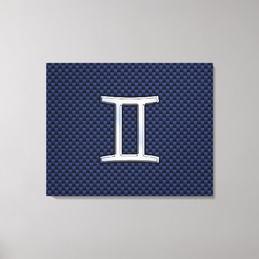 Gemini Zodiac Sign on Blue Carbon Fiber Style Canvas Afdruk (Voorkant)