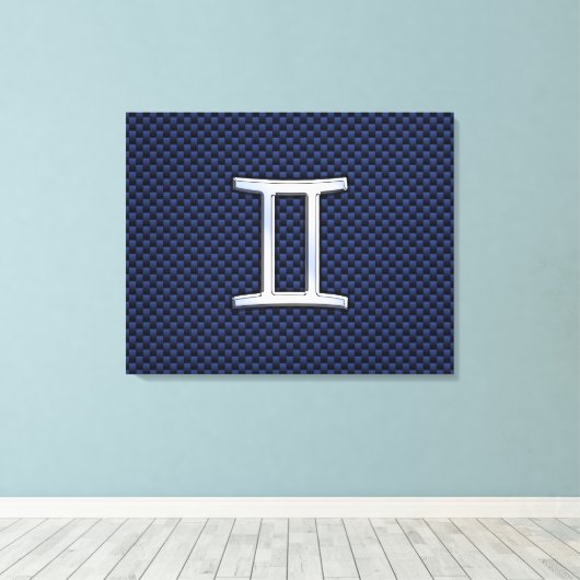 Gemini Zodiac Sign on Blue Carbon Fiber Style Canvas Afdruk (Insitu (Houten vloer))