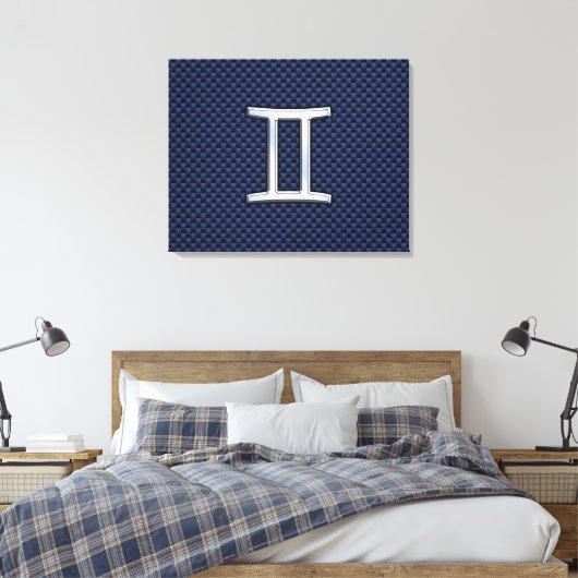 Gemini Zodiac Sign on Blue Carbon Fiber Style Canvas Afdruk (Insitu (Slaapkamer))