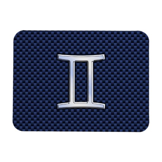 Gemini Zodiac Sign on Blue Carbon Fiber Style Magneet (Horizontaal)