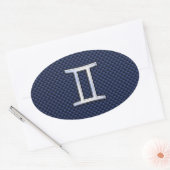 Gemini Zodiac Sign on Blue Carbon Fiber Style Ovale Sticker (Envelop)