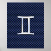 Gemini Zodiac Sign on Blue Carbon Fiber Style Poster (Voorkant)