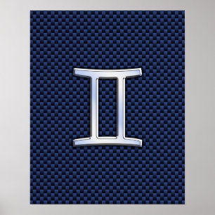 Gemini Zodiac Sign on Blue Carbon Fiber Style Poster
