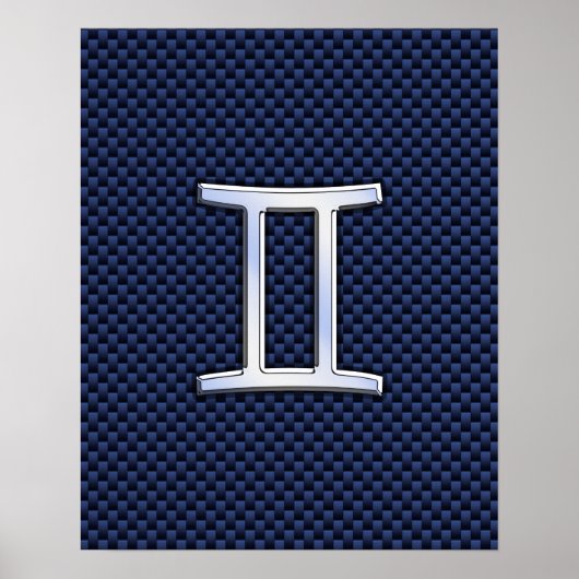 Gemini Zodiac Sign on Blue Carbon Fiber Style Poster (Voorkant)