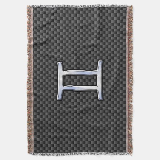 Gemini Zodiac Sign on Charcoal Carbon Fiber Print Deken (Voorkant Verticaal)