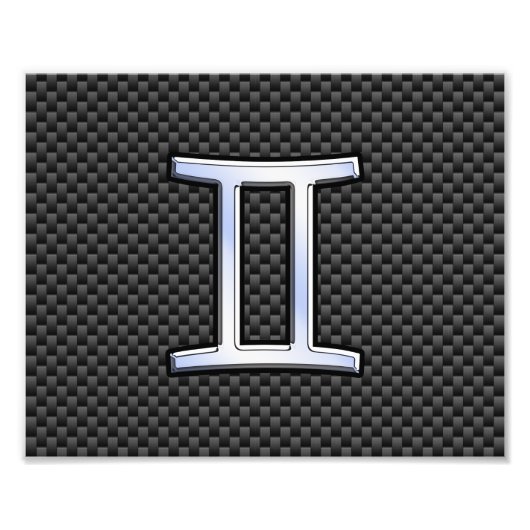 Gemini Zodiac Sign on Charcoal Carbon Fiber Print Foto Afdruk (Voorkant)