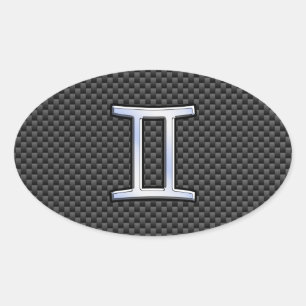 Gemini Zodiac Sign on Charcoal Carbon Fiber Print Ovale Sticker